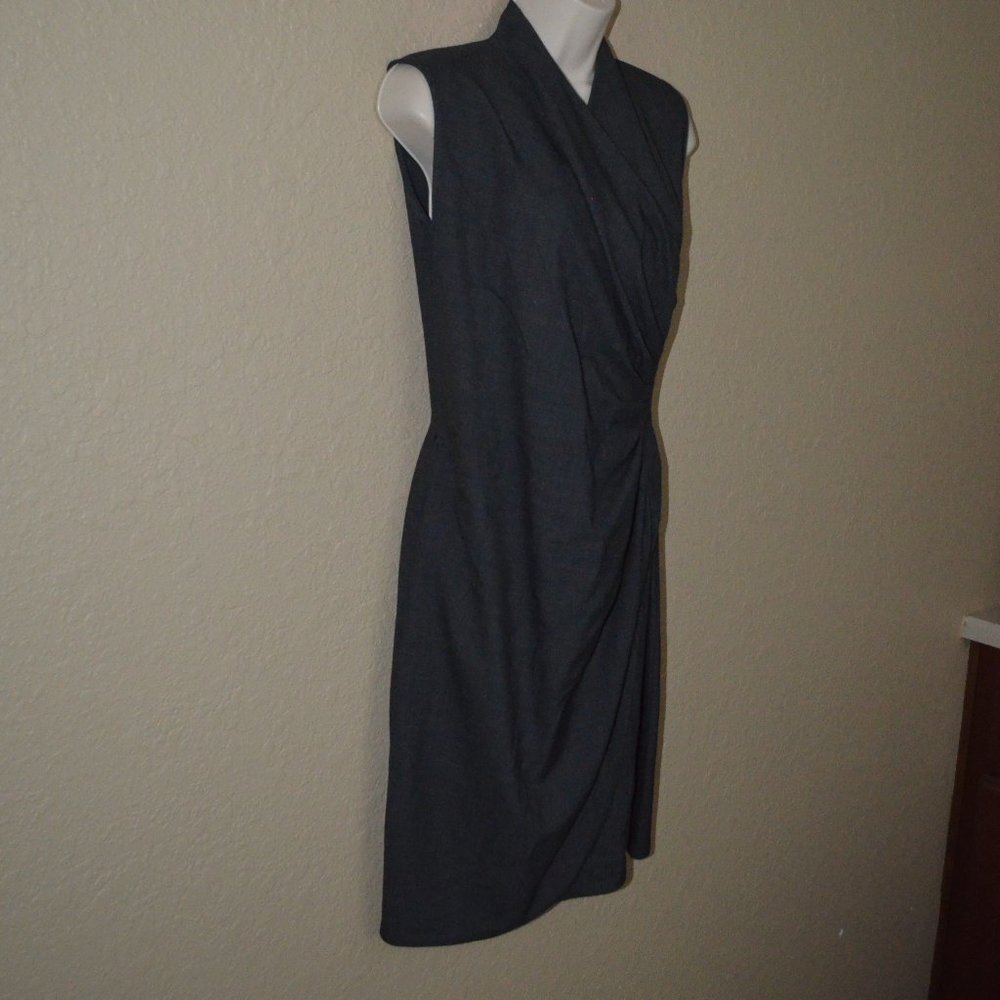 ⭐🎩NWOT $1590 Sz 6 Ralph Lauren Black Label Charcoal Gray Side Ruching Midi Dress - Picture 5 of 7
